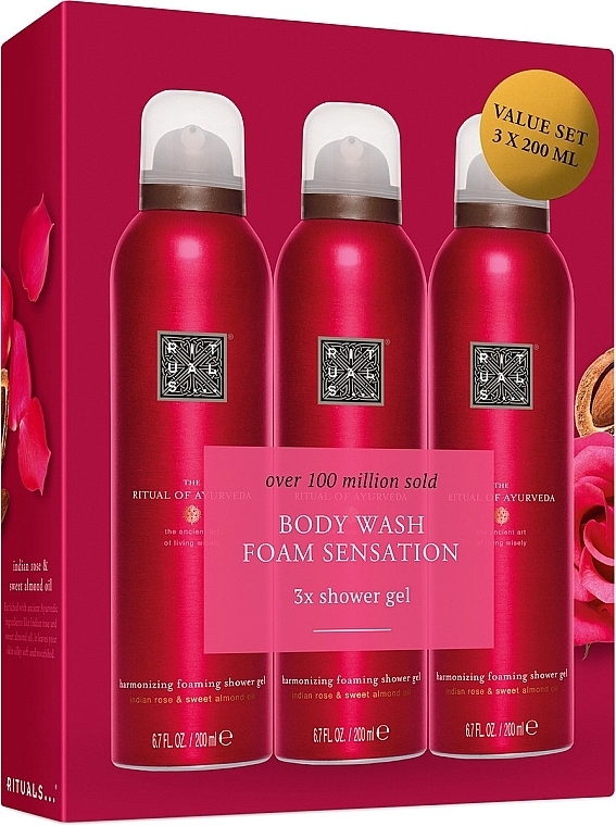 Набор - Rituals The Ritual of Ayurveda Body Wash Foam Sensation (sh/foam/3x200ml) — фото N1