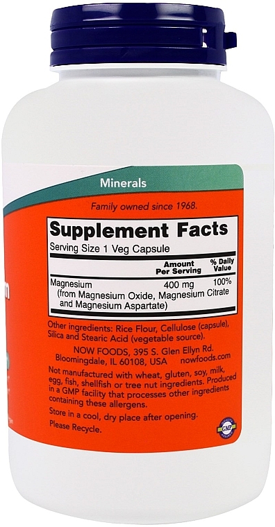 Мінерали Магній, 400 мг - Now Foods Magnesium Caps Veg Capsules — фото N2
