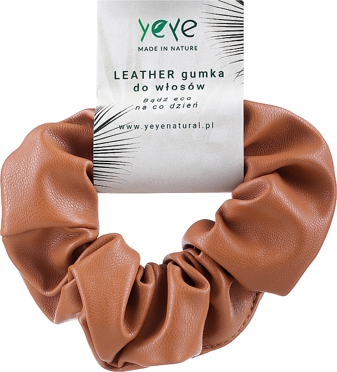 Кожаная резинка для волос 10.5 х 3.5 см, бежевая - Yeye Leather Scrunchie — фото N1