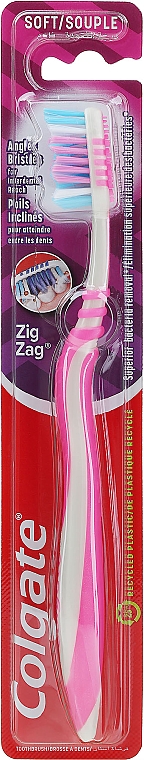 Зубна щітка, м'яка, сіро-рожева - Colgate ZigZag Soft — фото N1
