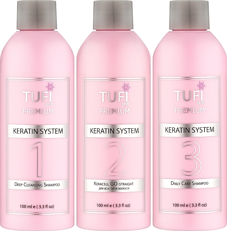 Набор для кератинового выпрямления волос - Tufi Profi Premium (keratin/100ml + shampoo/100ml*2) — фото N2