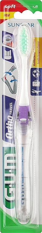 Дорожня зубна щітка, м'яка, фіолетова - G.U.M Orthodontic Travel Toothbrush — фото N1