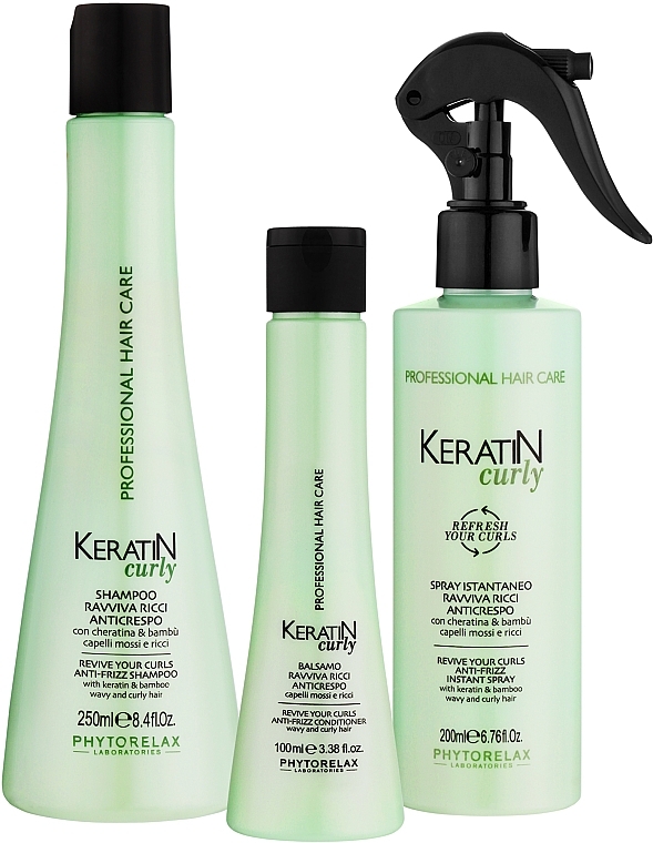 Набор - Phytorelax Laboratories Keratin Curly Intensive Hair Treatment Kit (shm/250ml + cond/100ml + h/spray/200ml) — фото N2