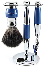 Духи, Парфюмерия, косметика Набор для бритья - Edwin Jagger Blue & Chrome 3 Piece Fusion Set Black Synthetic