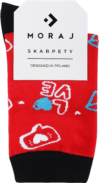 Шкарпетки жіночі до Дня святого Валентина, червоні з чорним - Moraj — фото N1