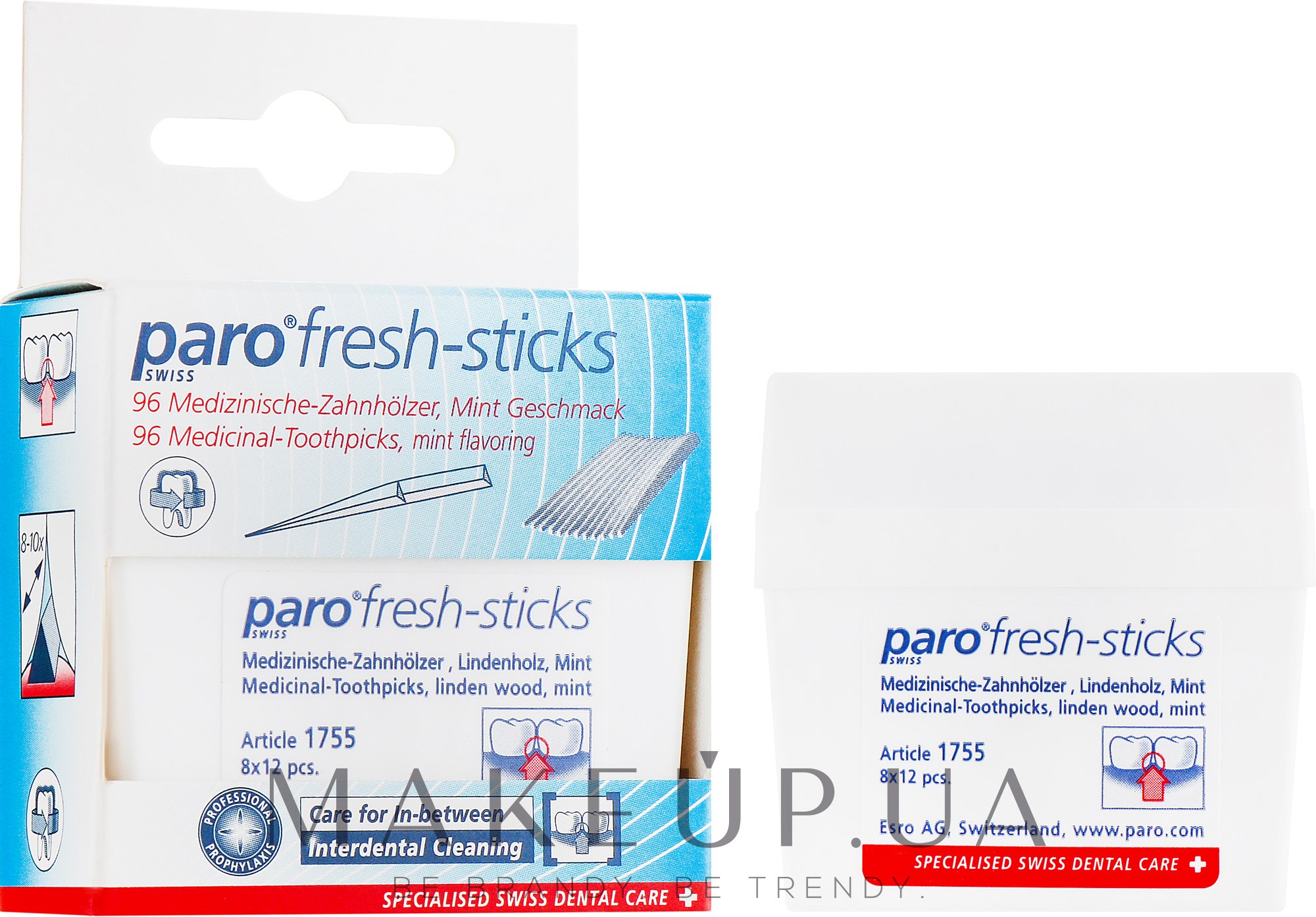 Медицинские зубочистки, среднего размера, с мятным вкусом (96шт) - Paro Swiss Fresh-Sticks — фото 96шт