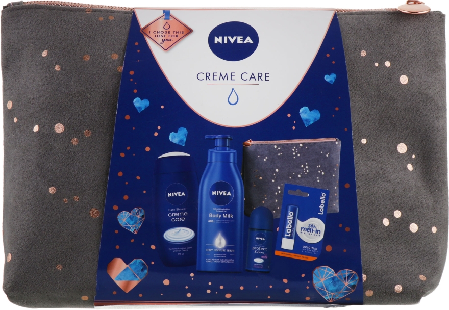 Набір - NIVEA Creme Care (sh/gel/250ml + b/milk/250ml+deo/50ml+lip/balm/4.8g) — фото N1