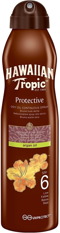 Сухое масло для загара - Hawaiian Tropic Protective Dry Oil Continuous Spray Aragan Oil SPF 6 — фото N1