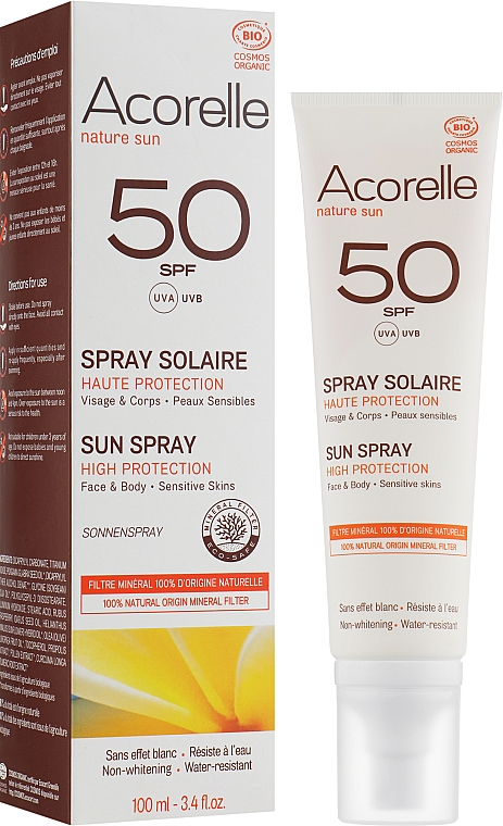 Спрей сонцезахисний органічний SPF 50 - Acorelle Sun Spray High Protection Sensitive Skins — фото N2