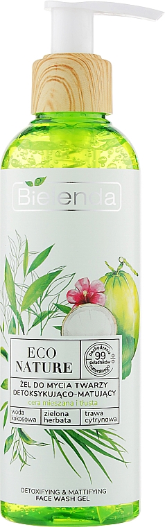 Очищувальний гель для обличчя - Bielenda Eco Nature Coconut Water, Green Tea and Lemongrass