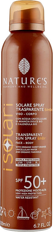 Солнцезащитный спрей для детей SPF50 - Nature's I Solari Spray SPF50+
