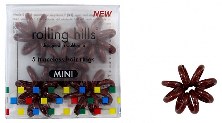 Резинка-браслет для волосся, міні, коричнева - Rolling Hills 5 Traceless Hair Rings Mini Brown — фото N1