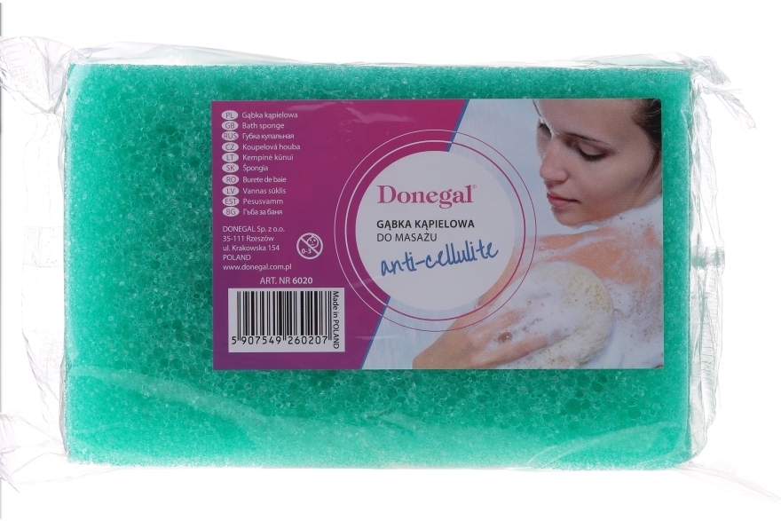 Мочалка для мытья массажная 6020, зеленая - Donegal Cellulose Sponge — фото N1