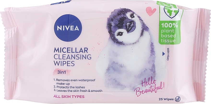 Биоразлагаемые мицеллярные салфетки для снятия макияжа - NIVEA Biodegradable Micellar Cleansing Wipes 3 In 1 Penguin — фото N1