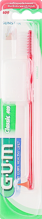 Зубна щітка "Classic 409", м'яка, червона - G.U.M Soft Compact Toothbrush — фото N1