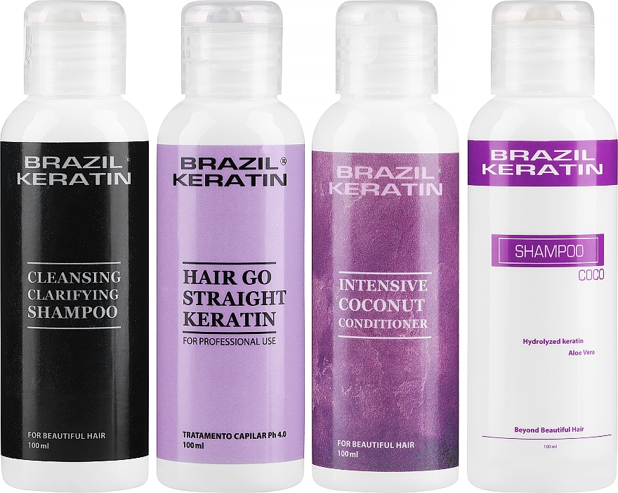 Набор - Brazil Keratin Hair Go Straight (h/shm/2x100ml + h/cond/100ml + h/cr/100ml) — фото N1