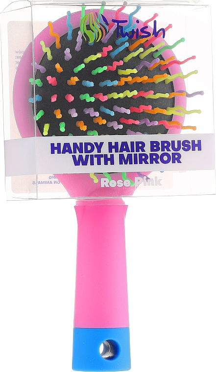 Щетка для волос с зеркальцем, розовая - Twish Handy Hair Brush with Mirror Rose Pink — фото N2
