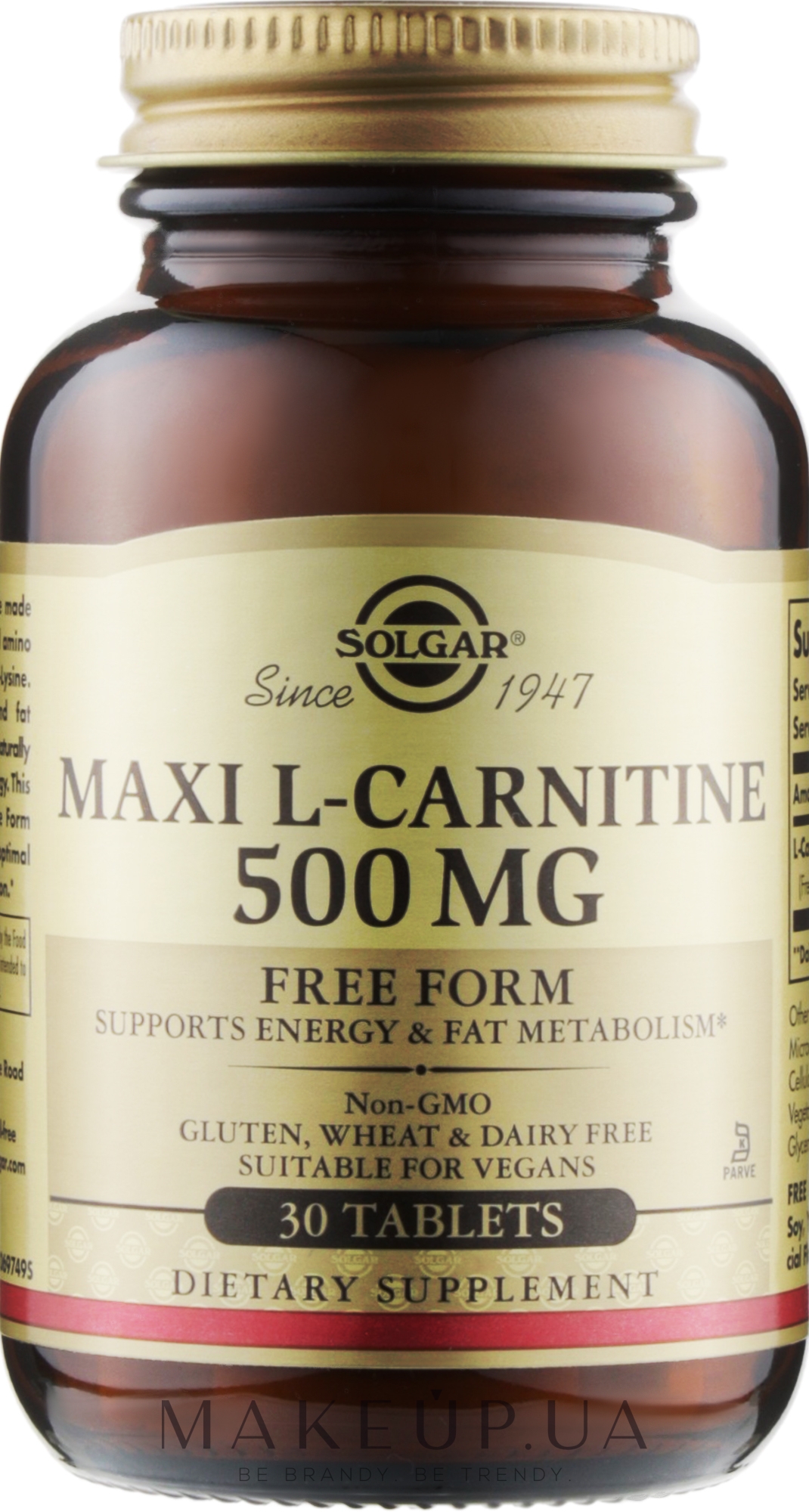 Пищевая добавка "L-карнитин", 500 мг - Solgar L-Carnitine — фото 30шт