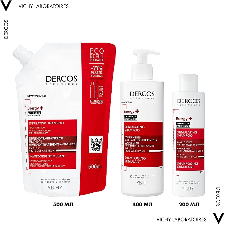 Тонізувальний шампунь для боротьби з випаданням волосся - Vichy Dercos Energy+ Stimulating Shampoo (змінний блок) — фото N4