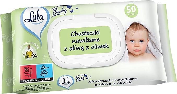 Детские влажные салфетки с оливковым маслом, 50 шт. - LULA Baby — фото N1