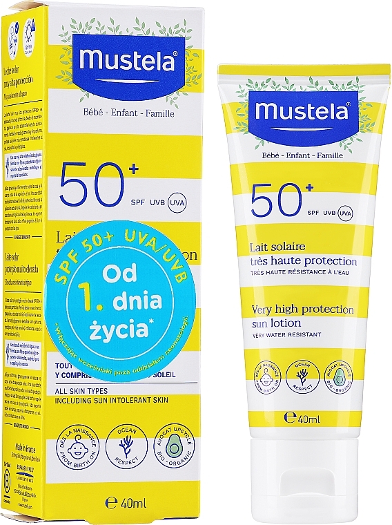 Солнцезащитный лосьон для лица и тела с высокой степенью защиты - Mustela Bebe Enfant Very High Protection Face And Body Sun Lotion SPF 50+ — фото N2