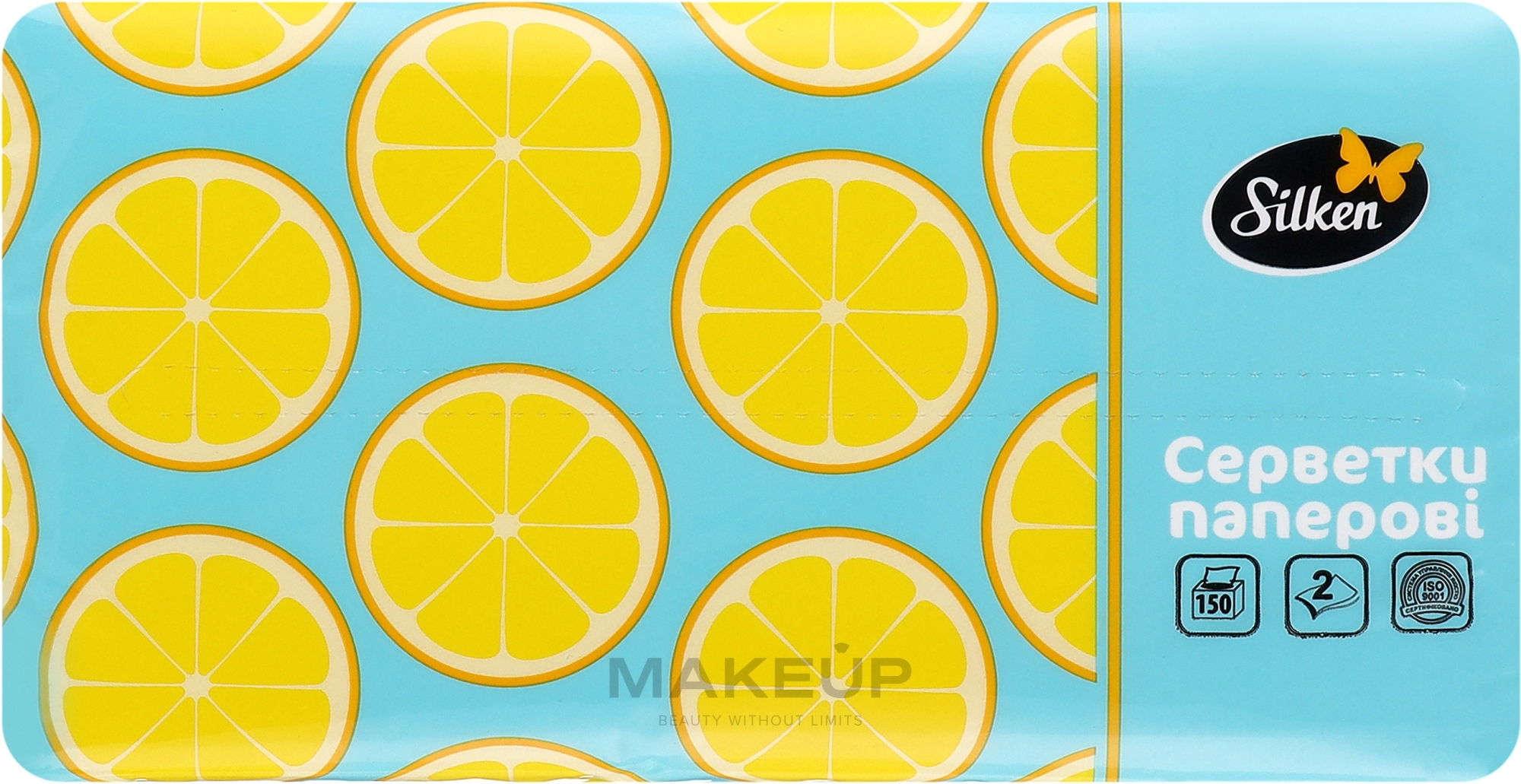 Салфетки бумажные в пленке "Лимоны", 2 слоя, 150 шт., голубые - Silken — фото 150шт