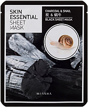 Парфумерія, косметика Маска для обличчя, з деревним вугіллям  - Missha Skin Essential Charcoal and Snail Black Sheet Mask