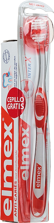 Набор, красная щетка - Elmex Inrtex Caries (t/paste/75ml + toothbrus/1pc) — фото N1