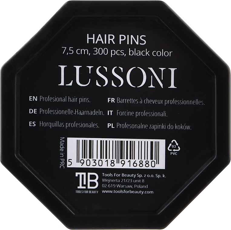 Шпильки прямі для волосся, 7.5 см, чорні - Lussoni Hair Pins Black — фото N2