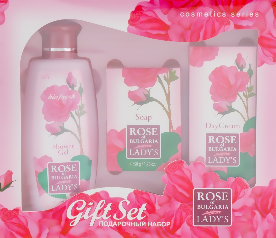 Набор "Цветочный аромат" - BioFresh Rose of Bulgaria Gift Set (sh/gel/100ml + soap/50g + f/cr/30ml) — фото N1
