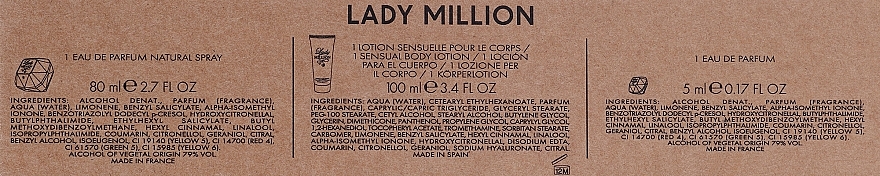 Paco Rabanne Lady Million - Набор (edp/80ml + b/lot/100ml + edp/5ml) — фото N3