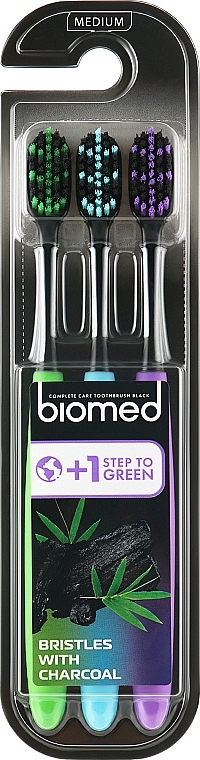 Набір зубних щіток середньої жорсткості, 3 шт. - Biomed Black 2+1 Toothbrush — фото N1