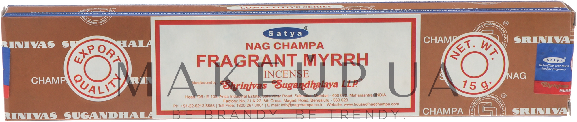 Благовония "Ароматная мирра" - Satya Fragrant Myrrh Incense — фото 15g