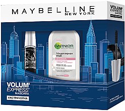 Духи, Парфюмерия, косметика Набор - Maybelline New York Volum Express Classic Extra Black (mascara/10ml + micellar/125ml)