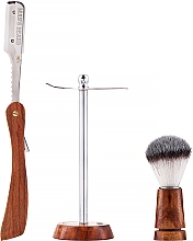 Набор для бритья - Man's Beard Razor Wood Brown Box — фото N2