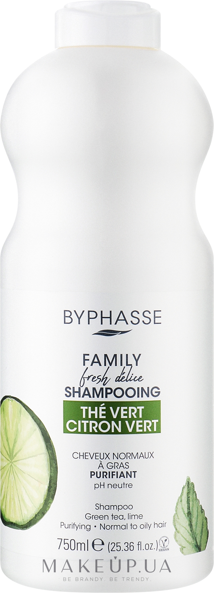 Шампунь для нормальных волос с лаймом и зеленым чаем - Byphasse Family Fresh Delice Shampoo — фото 750ml