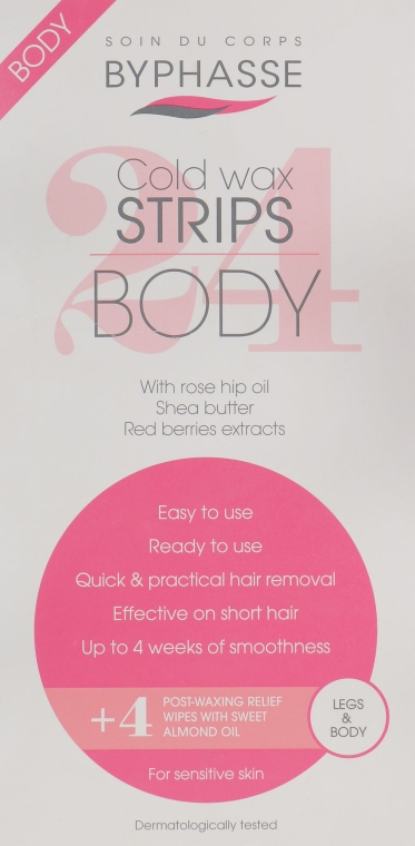 Набор для депиляции тела - Byphasse Cold Wax Strips Bikini & Underarms For Sensitive Skin (24 strips + 4 wipes)