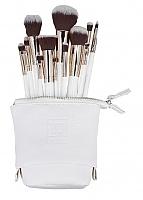 Набір з 12 пензлів для макіяжу + сумка, білий - ILU Basic Mu White Makeup Brush Set — фото N1