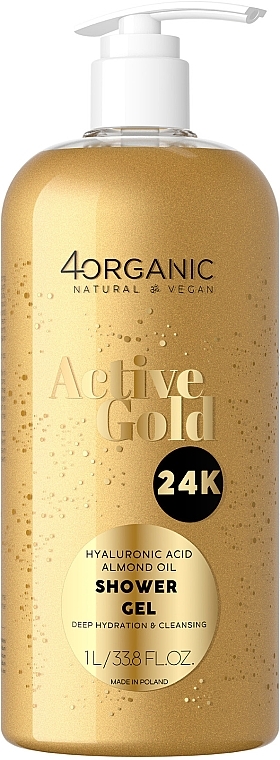 Гель для душу із золотими часточками - 4Organic Active Gold 24K Shower Gel — фото N1