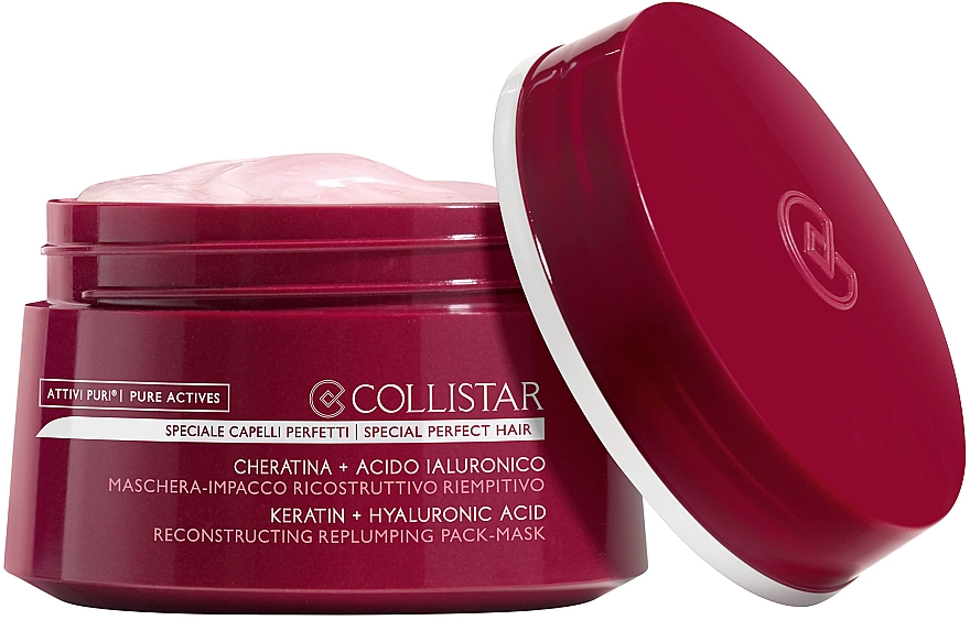 Відновлювальна маска для волосся - Collistar Pure Actives Keratin + Hyaluronic Acid Reconstructive Replumping Mask