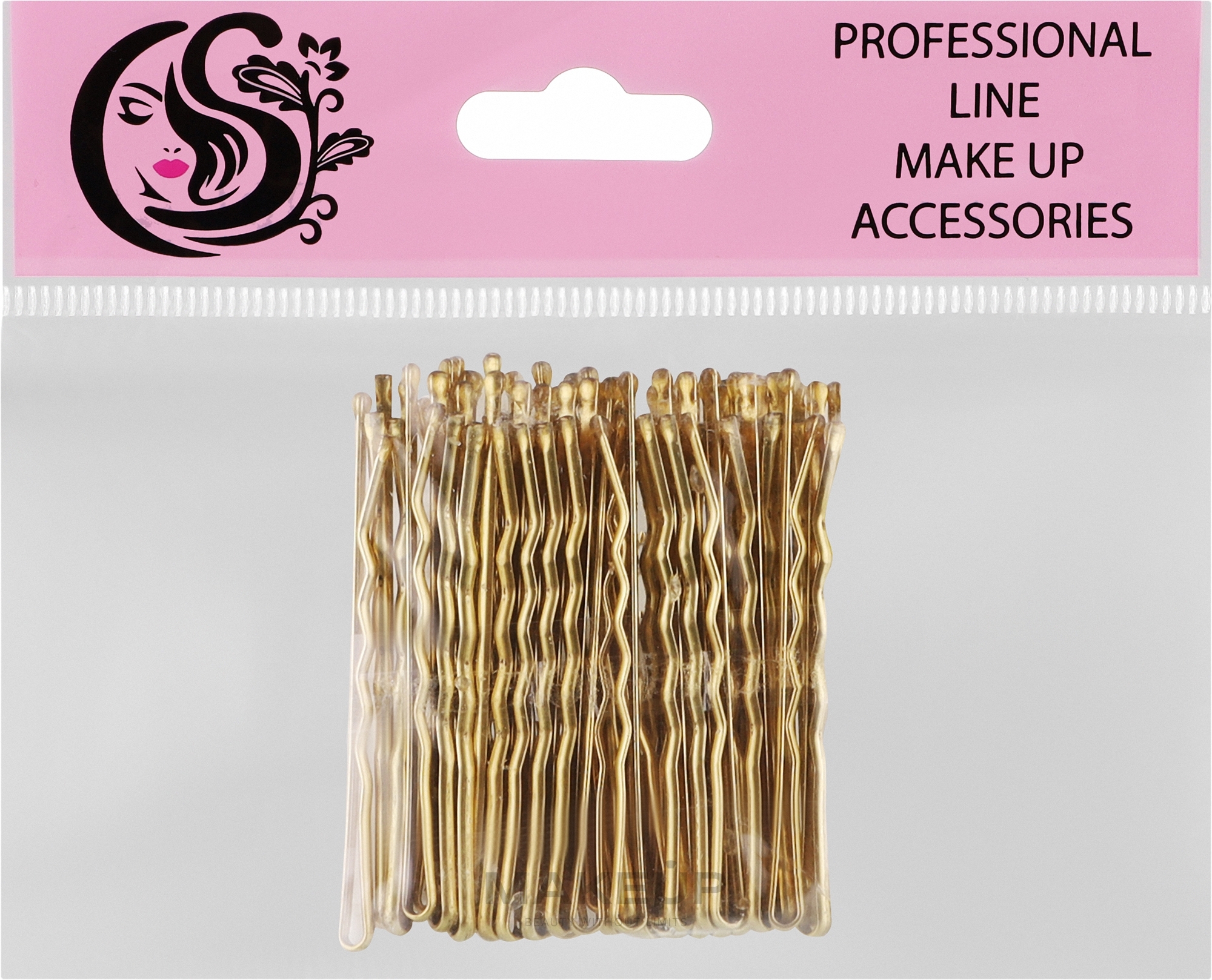 Невидимки для волос волнистые с двумя шариками металлические, CS8G, 55 мм, золото - Cosmo Shop — фото 50шт