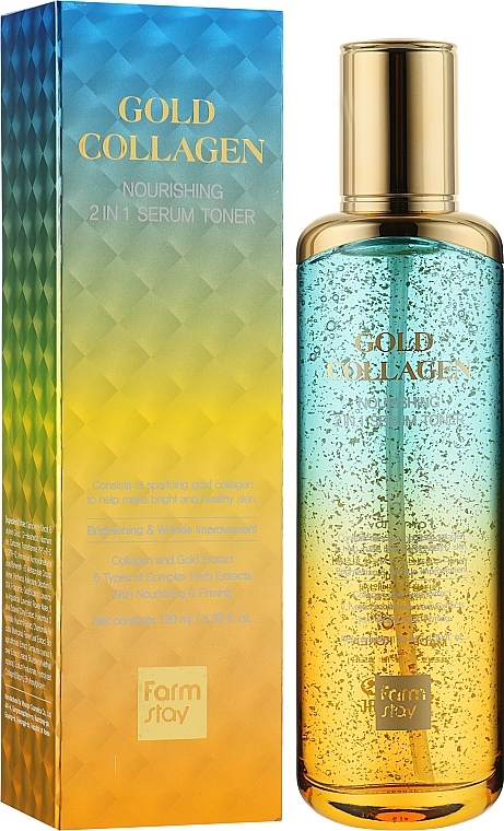 УЦЕНКА Тонер-сыворотка с коллагеном и золотом для лица - FarmStay Gold Collagen Nourishing 2 In 1 Serum Toner * — фото N2