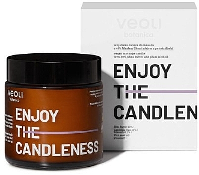 Веганська масажна свічка для тіла з 40% маслом ши та олією сливових кісточок - Veoli Botanica Enjoy The Candleness — фото N1