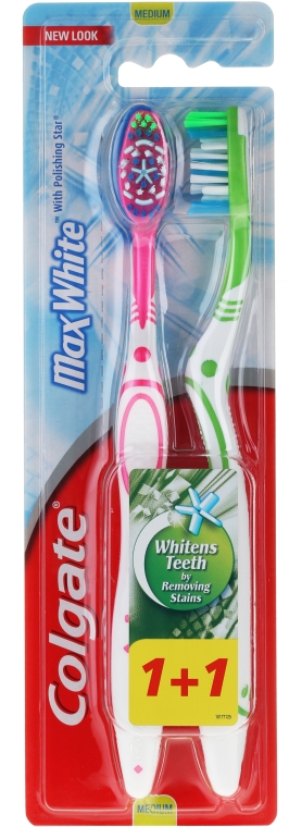 Зубная щетка Max White, розовая + салатовая - Colgate Max White Medium Polishing Star — фото N1