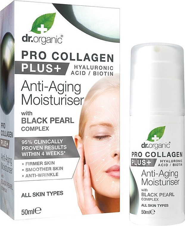 Антивіковий крем для обличчя з чорними перлами - Dr. Organic Pro Collagen Plus+ Anti Aging Moisturiser With Black Pearl — фото N1