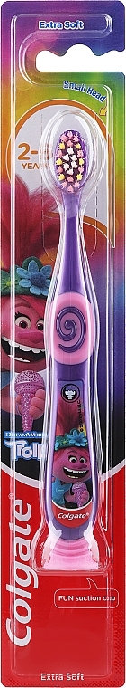 Детская зубная щетка, 2-6 лет, фиолетово-розовая, тролль с микрофоном - Colgate Smiles Kids Extra Soft — фото N1
