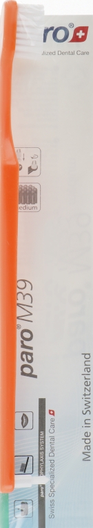 Зубная щетка, с монопучковой насадкой (полиэтиленовая упаковка), оранжевая - Paro Swiss M39 Toothbrush — фото N1