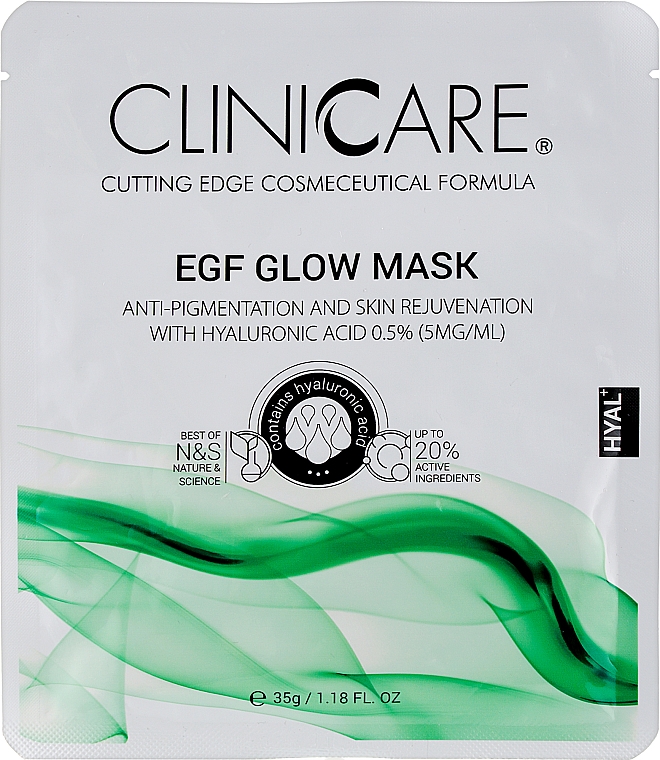 Освітлювальна тканинна маска з 0,5% гіалуроновою кислотою - ClinicCare Hyal Egf Glow Mask With 0.5% HA — фото N1