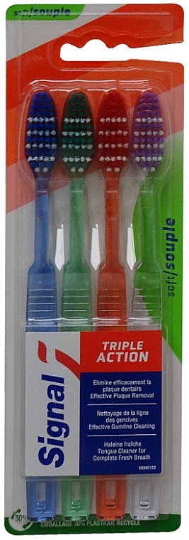 Набор зубных щеток, мягкие, 4 шт. - Signal Triple Action — фото N1