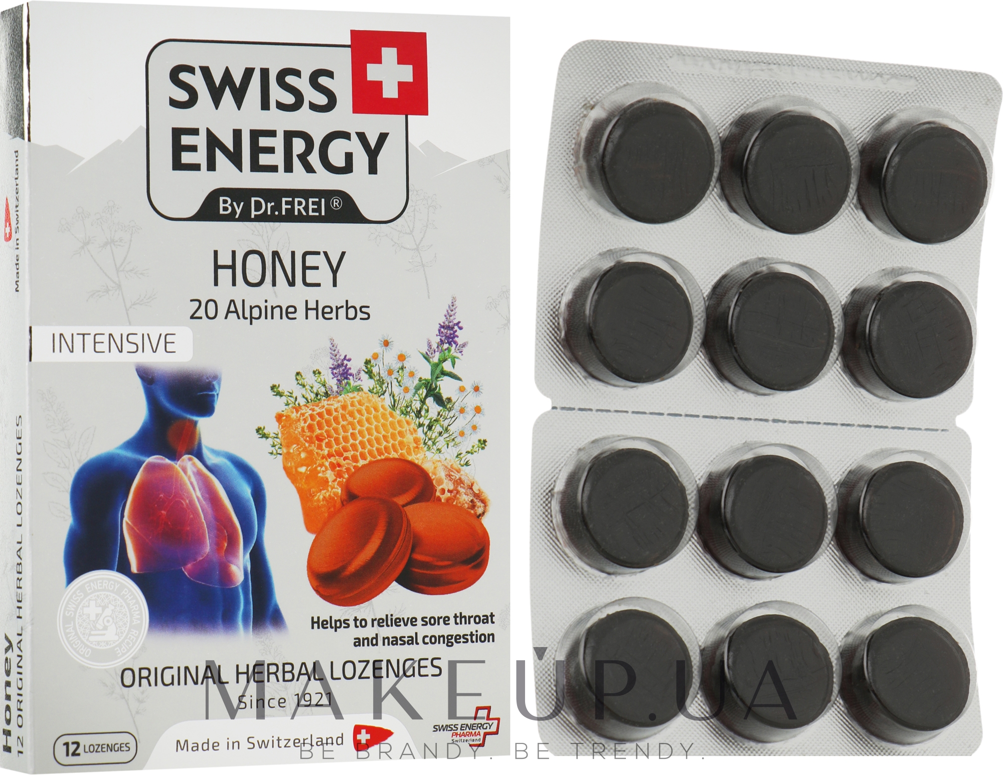 Леденцы "Мед" на основе натуральных трав - Swiss Energy Original Herbal Lozenges — фото 12шт